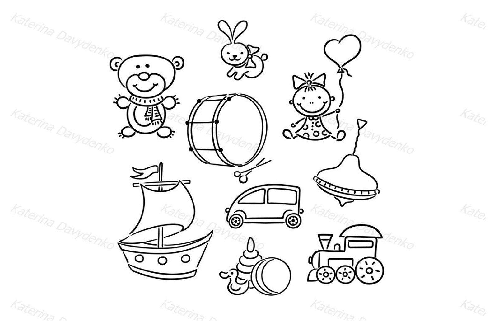 Set of Cartoon Toys Clip Art for Kids Etsy