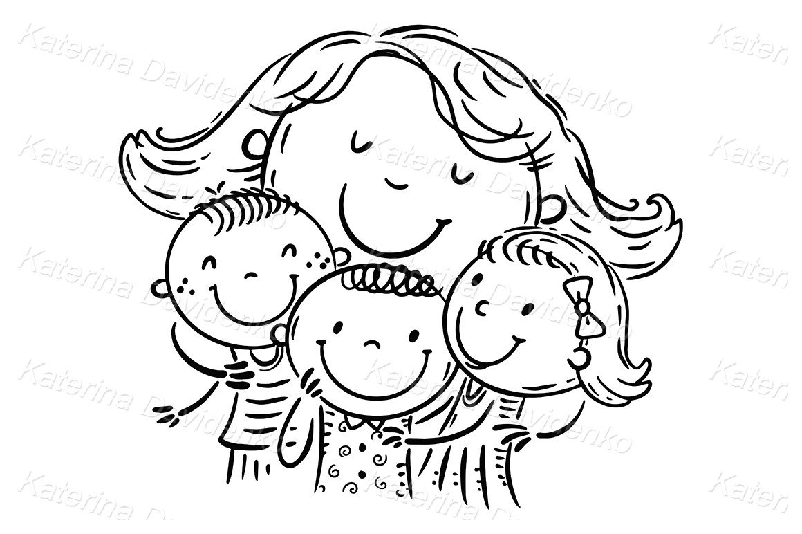 Doodle Cartoon Happy Family Clipart. Mother Embracing Children. Mom Hugs  Children Clip Art - Etsy, image size:1160x772