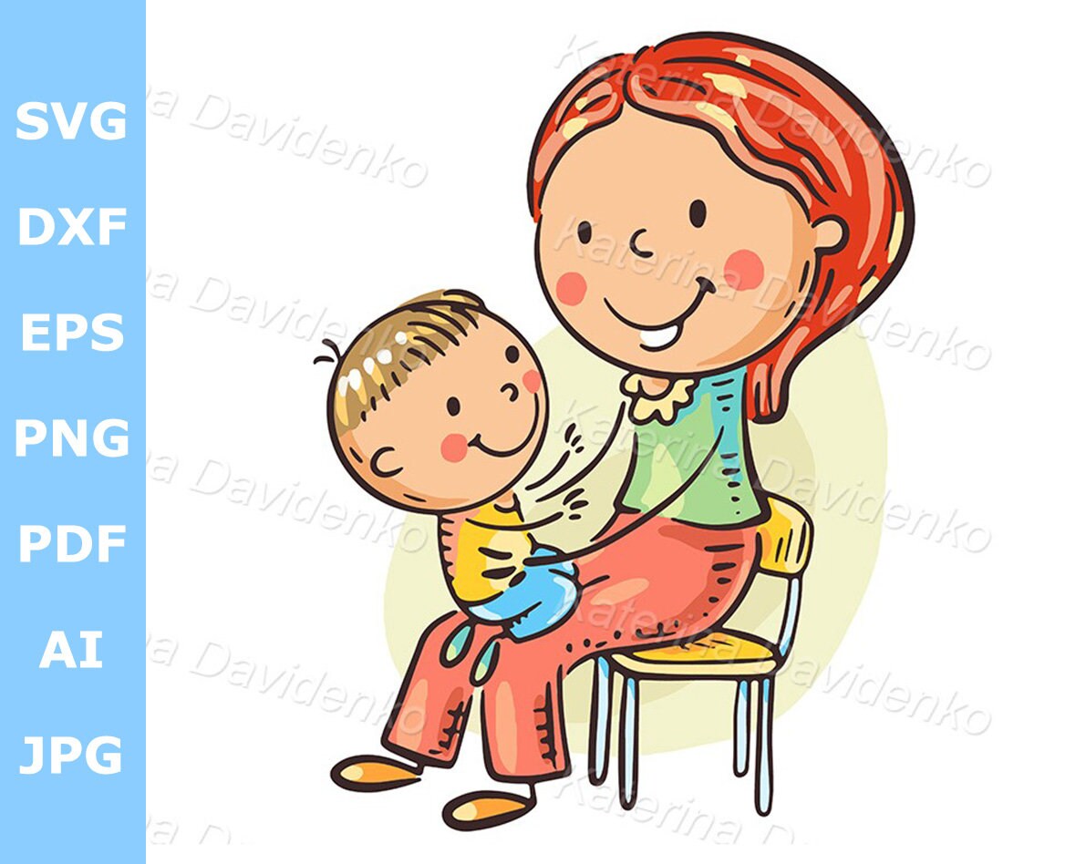 Cartoon Merry Son and Mom Spend Time Together. Family Clipart Vector  Illustration. Mother Playing With Child - Etsy Denmark