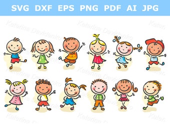 Kids clipart. Happy cartoon sketchy kids jumping or dancing. Children clipart, kids clip art, kids svg, happy kids clip art, clipart kids