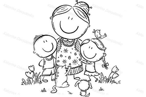 Everyone Loves Granny Grandmother With Grandchilren And Pets Etsy