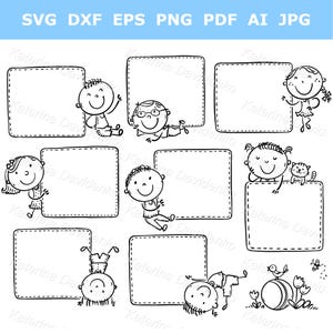 Strichmännchen Kinder halten Banner Plakat Schild Werbung Marketing Cartoon Kinder Nachricht Plakat Ammer Schild Umriss SVG Vektor