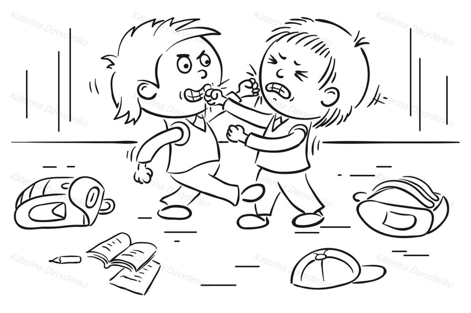 Dos niños de dibujos animados están peleando - ilustración de imagen de ...