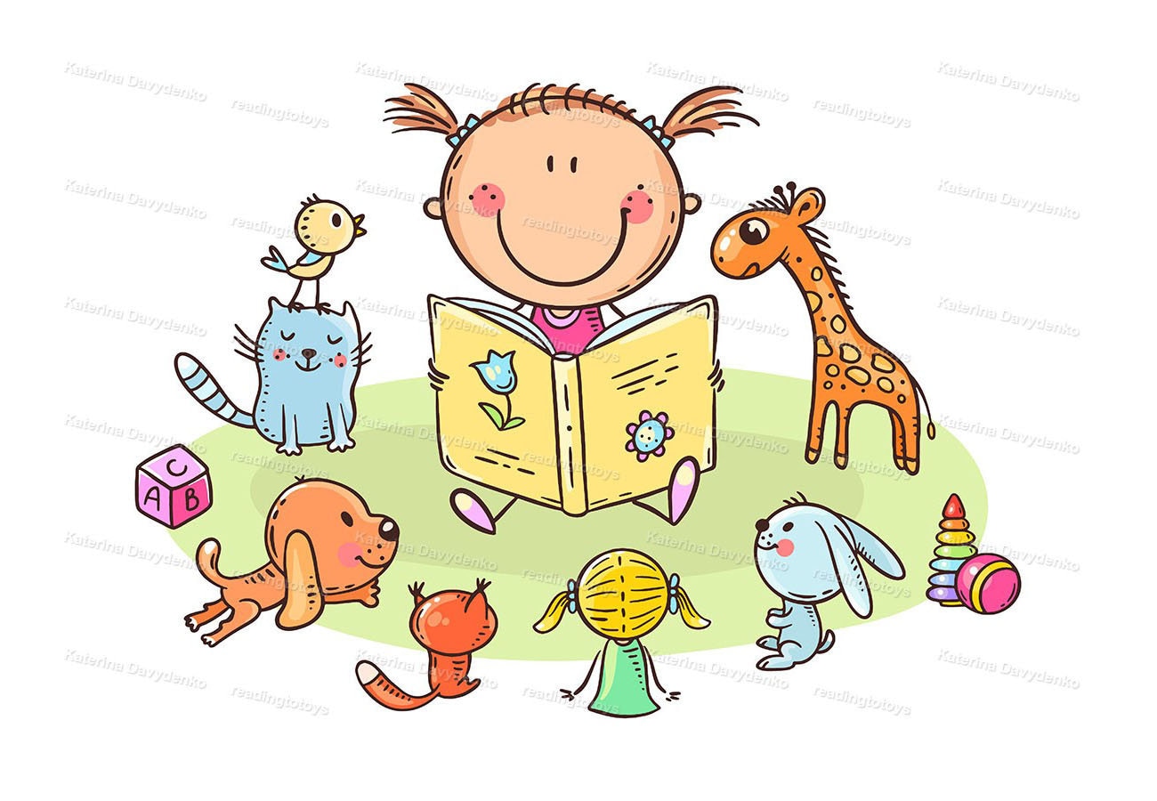 Cartoon Doodle Girl Reading to Toys or Playing School - Etsy Finland Cartoon Doodle Girl Reading to Toys or Playing School - Etsy Finland