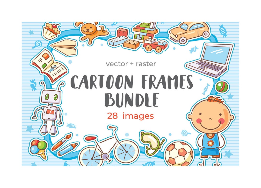 Cartoon Kids Frames Bundle Clipart Vector Illustration Digital Download ...