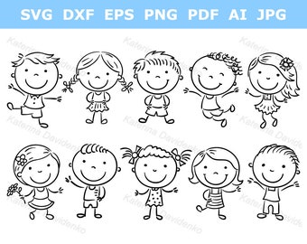Stick kid svg png pdf clipart ~ cut files for cricut silhouette. Children clipart stickers svg, boy and girl