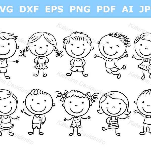 Stick kid svg png pdf clipart ~ cut files for cricut silhouette. Children clipart stickers svg, boy and girl