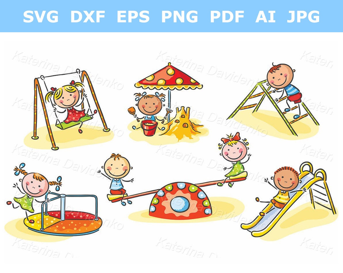 Set von Kindern, die draußen spielen kleine Kinderaktivitäten Clipart  Gekritzel Kindergarten Spielplatz Clipart Junge Mädchen spielen auf dem  Spielplatz - Etsy Österreich
