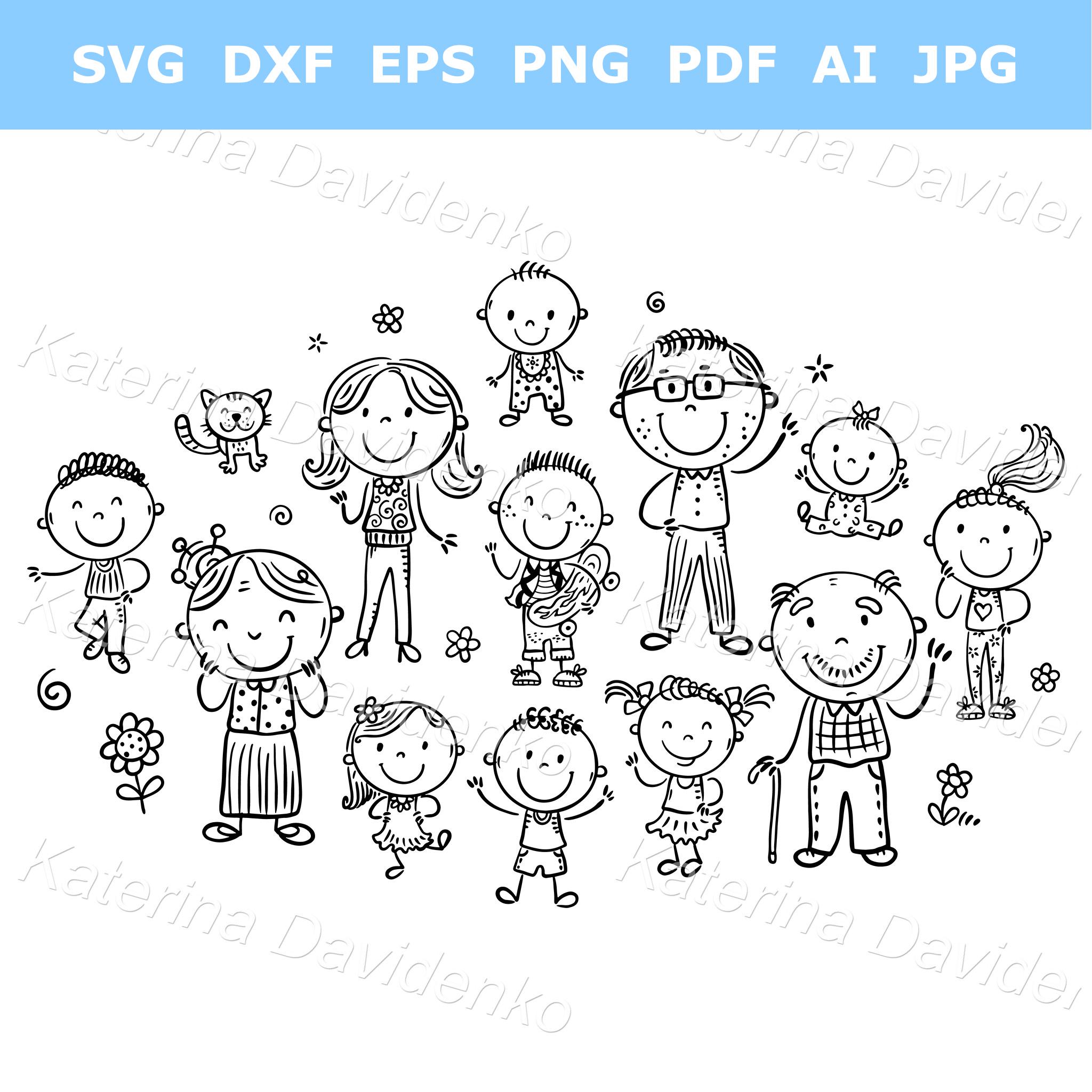 Cartoon Family Members Clipart Set. Happy Grandpa and Grandma, Father and  Mother, Parents and Kids. Stick Figure Characters - Etsy New Zealand, image size:2048x2048