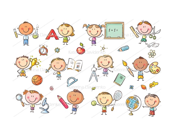 Kids With School Things Kids Clipart School Things Clipart Etsy