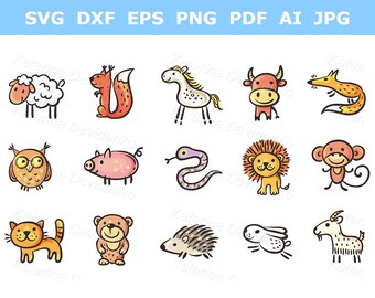 Set of cartoon animals clipart. Vector illustration for kids