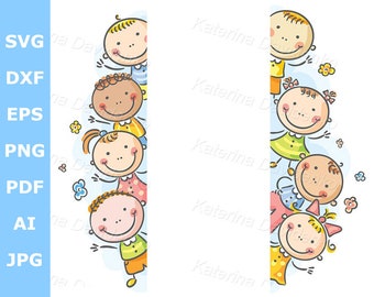 Kids clipart svg. Frame or borders with happy kids peeping out. Frame clipart, border clipart, kids clipart, kids svg, children clipart