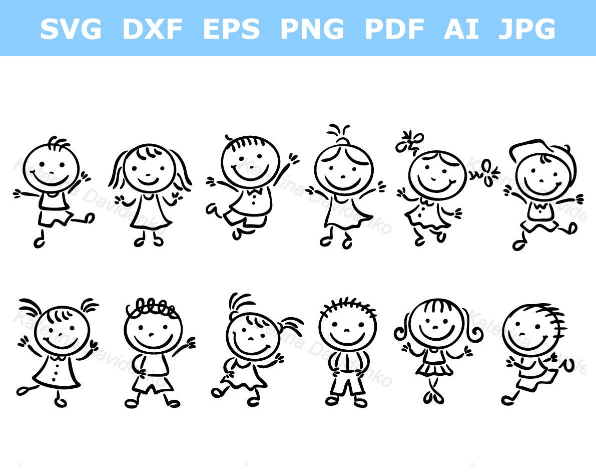 Stick Figures Svg File, Stick Children, Stick Boy Clipart, Stick Girl Png,  Stick People, Cut Files Cricut Silhouette, Children Clipart 