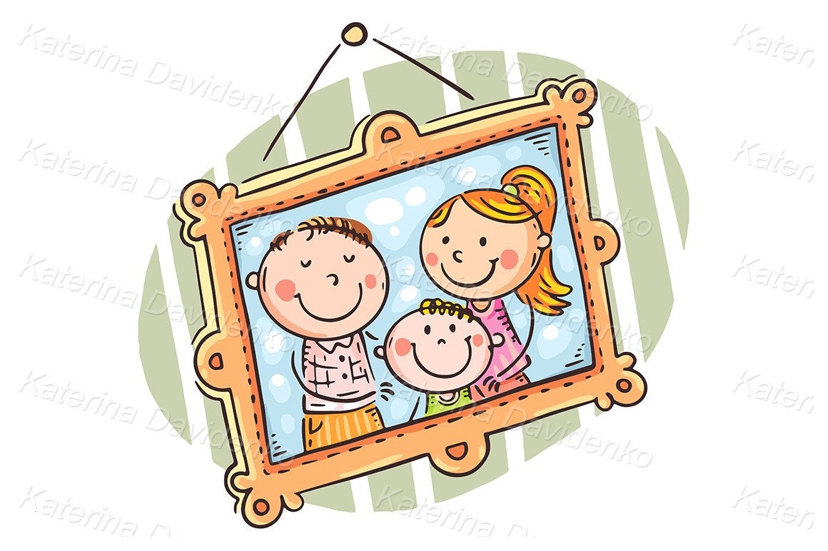 Cartoon Family Clipart. Happy Family Portrait in a Frame on the Wall. Photo  Frame. Parents With Child, Vector Illustration - Etsy, image size:1160x772