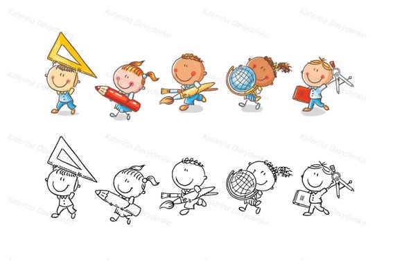 Satz Von Cartoon Schule Kinder Mit Verschiedenen Etsy