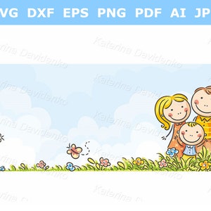 Cartoon family banner. Happy doodle family banner with blank space