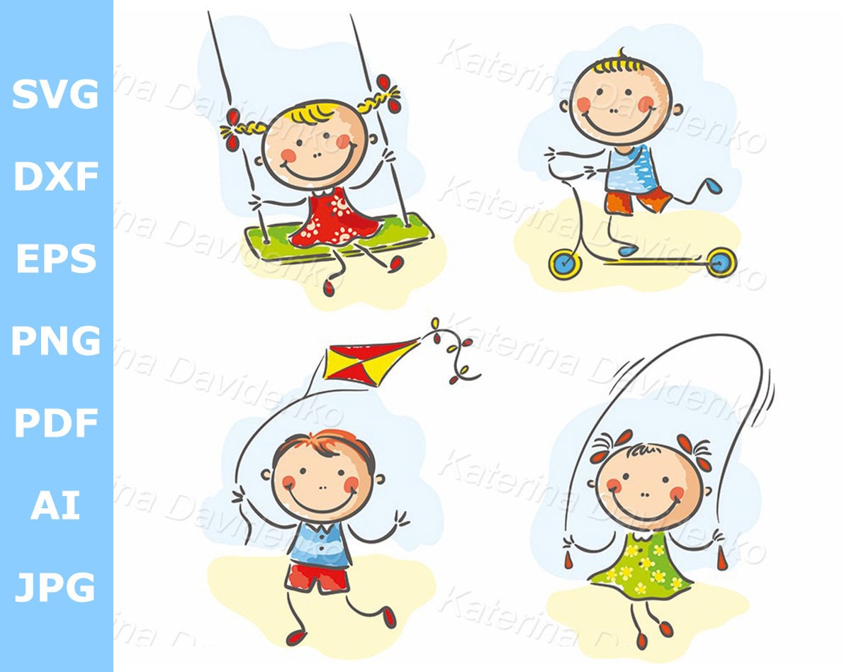 Happy Cartoon Kids Clipart. Children Playing Outdoor Games and - Etsy Happy Cartoon Kids Clipart. Children Playing Outdoor Games and - Etsy