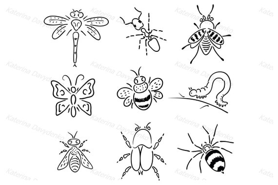 Set von Cartoon Insekten Clipart, Libelle PNG, Schmetterling SVG, Käfer  PDF, Clipart Biene - .de