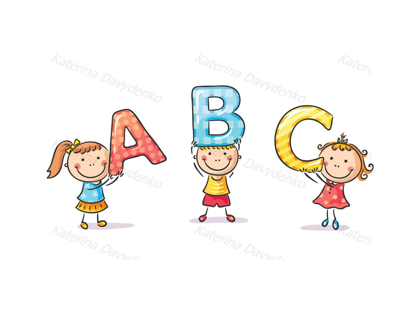 Little Kids Holding Abc Letters Education Clipart Teaching Etsy