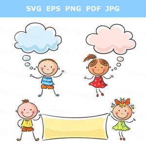 Sprechblasen für Kinder, Sprechblase. Kleine Kinder halten Transparent, digitaler Download