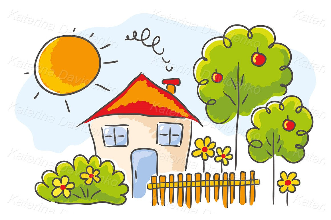 Cartoon Country House With Garden, Children's Drawings, Summer Cottage With  Flowers and Trees Clipart - Etsy, image size:1160x772