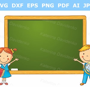 Back to school clipart. Cartoon schoolkids at the blackboard in the classroom. Kids clipart, school clipart, education images cartoon