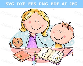 clipart do my homework Back to school clip art - Mother helping her son with the homework clipart