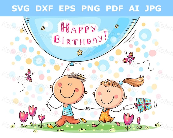 Feliz cumpleaños dibujos animados para niños clipart Tarjeta - Etsy España