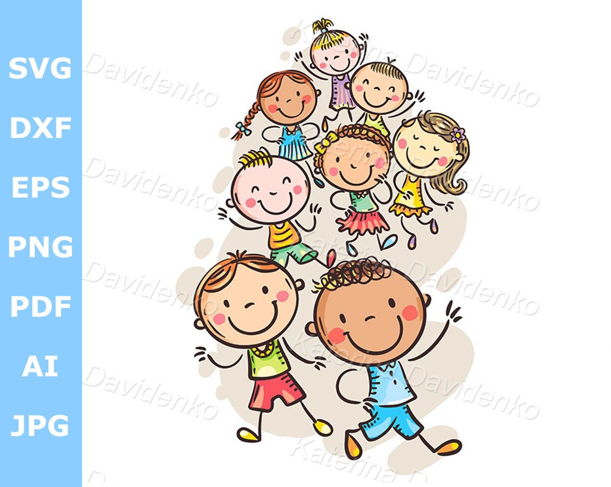 Illustration of Cartoon Happy Kids Running Together Crowd - Etsy Illustration of Cartoon Happy Kids Running Together Crowd - Etsy