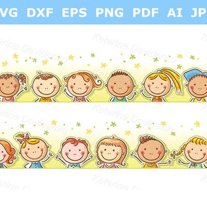 Clipart de caras de niños felices. Marco con caras de niños. Niños y niñas sonrientes.