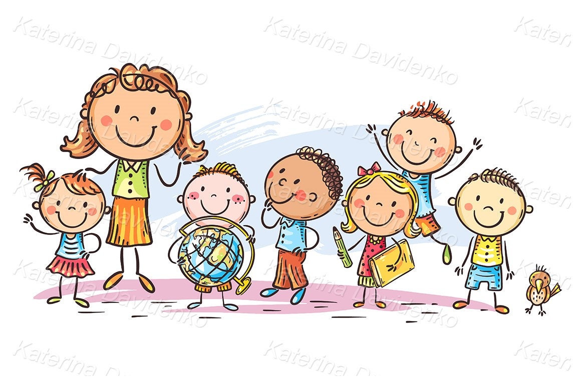 Schoolkinderen en hun leraar op een wandeling - pdf svg png-bestanden -  terug naar school-illustraties - Etsy België, image size:1160x772