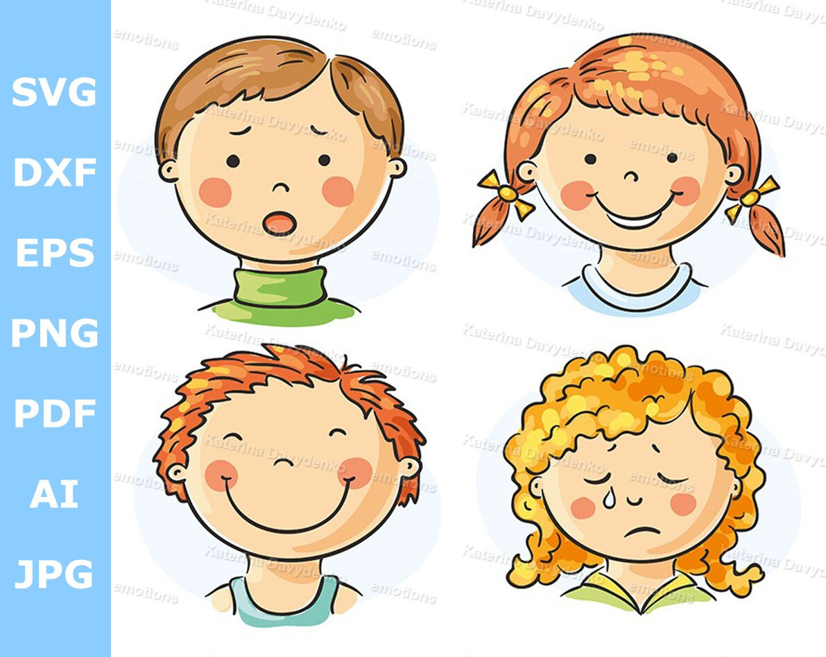 Kids Emotions Clipart Set Of 4 Cartoon Kids Faces With Etsy Australia Kids Emotions Clipart Set Of 4 Cartoon Kids Faces With Etsy Australia