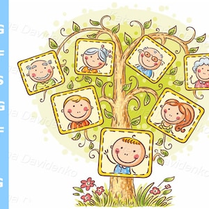Stammbaum Clipart. Comic Familien Bilder. Eltern und Kinder Clipart