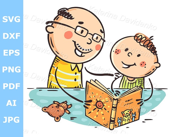 Grandfather and Grandson Reading a Book Cartoon Family - Etsy Singapore Grandfather and Grandson Reading a Book Cartoon Family - Etsy Singapore