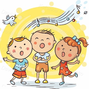 Children Singing Songs. Happy Kids Clip Art Illustration Kids - Etsy