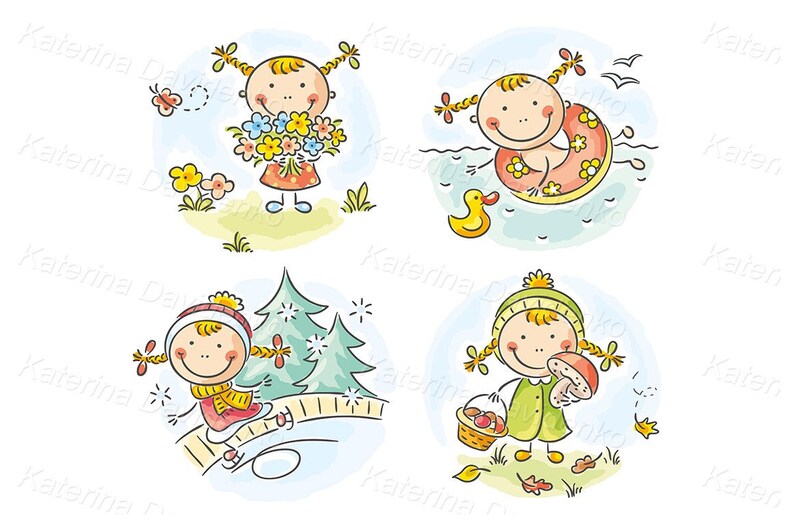 Season Weather Clipart. Cartoon Kids Activities During the Four Seasons ...