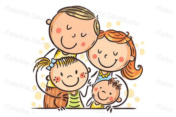 Cartoon Doodle Parents Hugging Kids, Mother and Father Embrace Their  Children. Cartoon Family Clipart Illustration - Etsy Norway