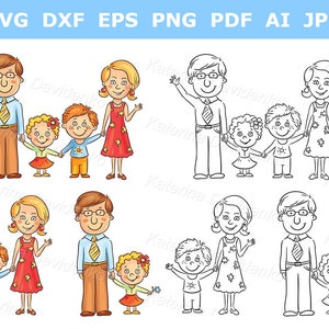 Happy family clipart. Family holding hands. Cartoon family members clipart set. Digital download. Isolated characters png svg