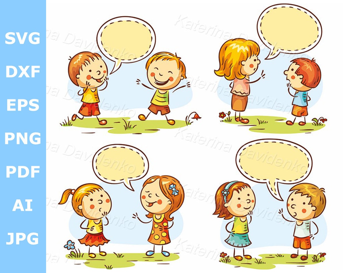 Cartoon Kids Speech Bubbles Clipart Set. Children Talking and Showing  Different Emotions - Etsy