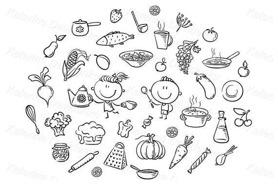 Imágenes Prediseñadas De Verduras Divertidas En Blanco Y Negro