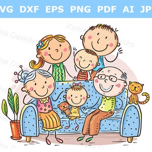 Doodle family clipart. Happy big family portrait. Cartoon family clipart for shop banners, illustration for advertisements, commercial use