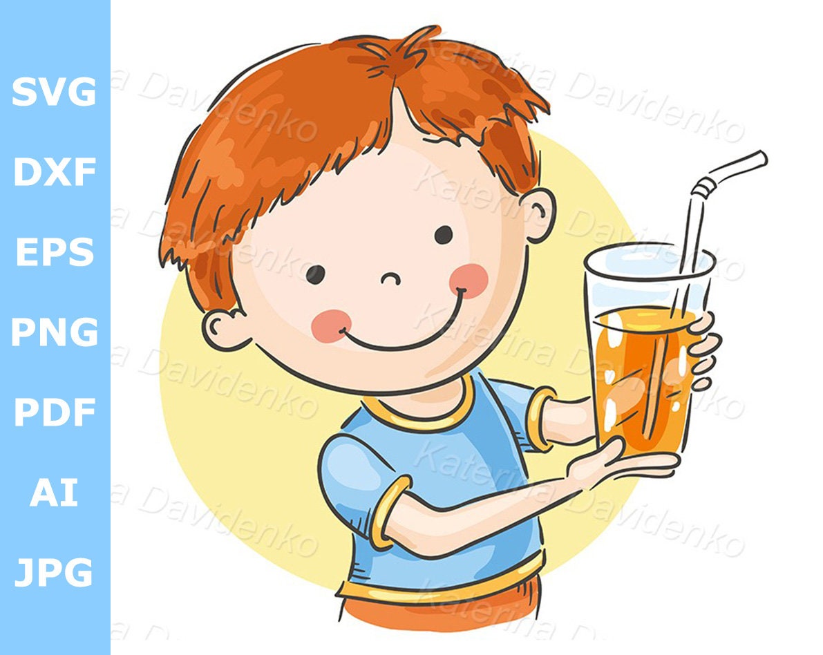 Cartoon Boy With Drink Clip Art. Friendly Kid Offering a Glass of Juice -  Etsy Sweden