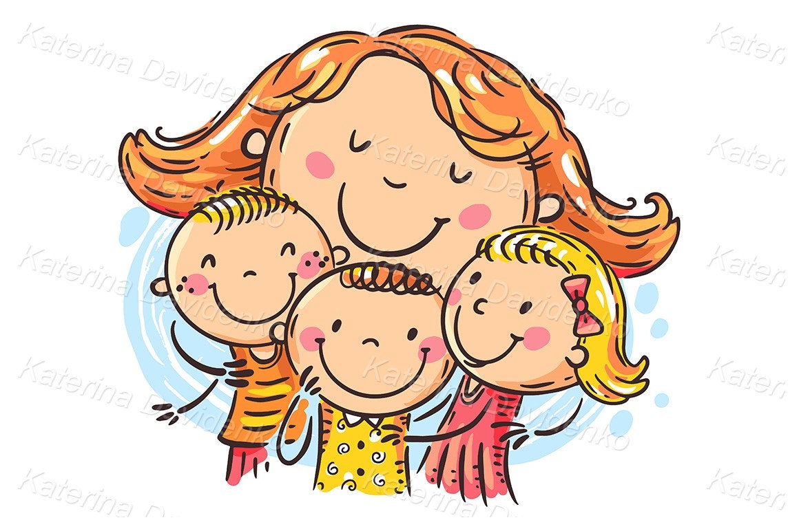 Doodle Cartoon Happy Family Clipart. Mother Embracing Children. Mom Hugs  Children Clip Art - Etsy Norway, image size:1160x772