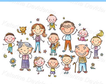 Simpatici membri della famiglia dei cartoni animati, personaggi isolati, set di clipart per la famiglia. Set di cartoni animati per genitori, bambini e nonni.