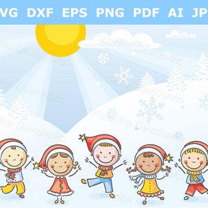 Fröhliche Weihnachten Weihnachten Kinder Clipart. Weihnachten Kinder Clip Art. Handgezeichnete Kinder mit Weihnachtsmützen