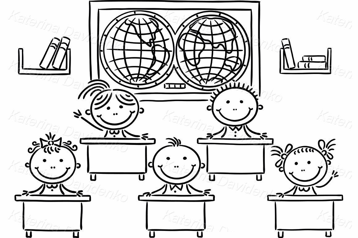 Cartoon School Kids in the Classroom at the Lesson Stick - Etsy Australia Cartoon School Kids in the Classroom at the Lesson Stick - Etsy Australia