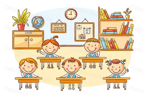 Cartoon School Kids in the Classroom at the Lesson - Etsy