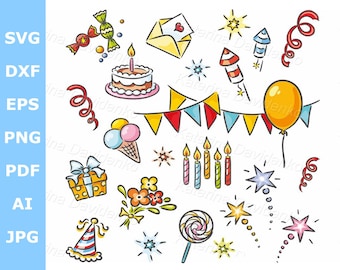 Happy Birthday clipart set - Birthday Party svg pdf image