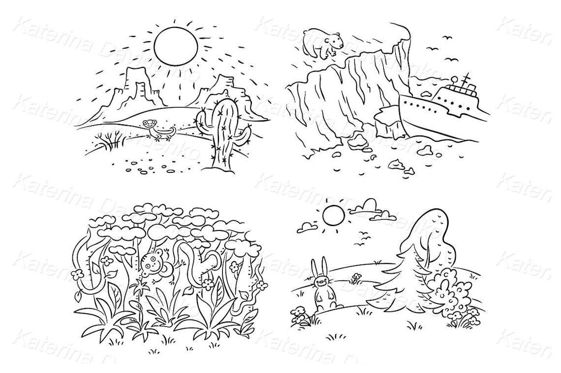 Clipart de dibujos animados del clima. Conjunto de cuatro zonas ...