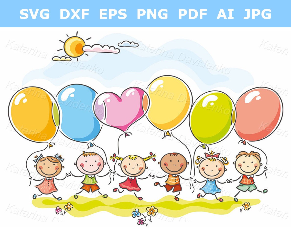 Buy Happy Cartoon Doodle Kids With Balloons Online in India - Etsy Buy Happy Cartoon Doodle Kids With Balloons Online in India - Etsy